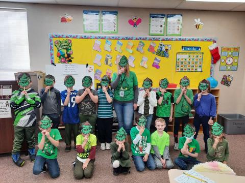 Second grade dresses up for Grinch Day