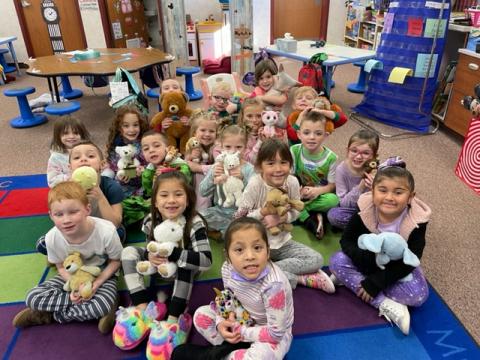 Kindergarten class celebrating Teddy Bear Picnic