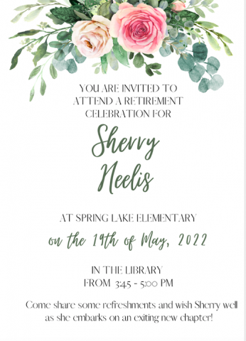 Invitation to retirement celebration for Sherry Heelis