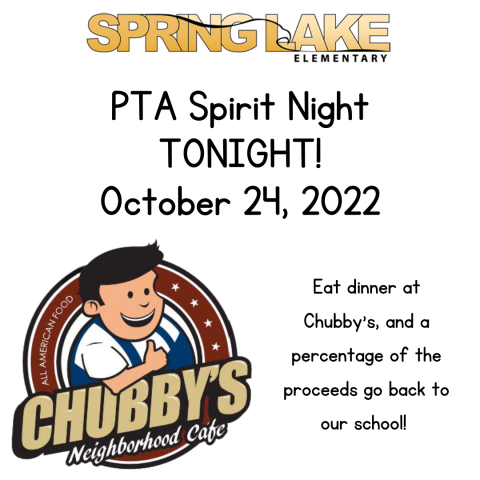 PTA Spirit Night TONIGHT! October 24, 2022