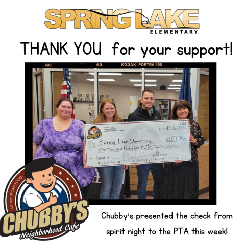 Chubby's presented the check from spirit night to the PTA this week!