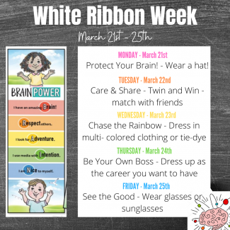 Picture showing what to wear each day for White Ribbon Week