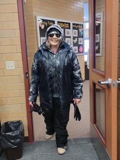 Mrs. Randall in the snow