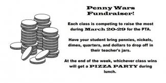 Penny Wars Fundraiser runs March 20-24! Students can donate right in their own classrooms. 